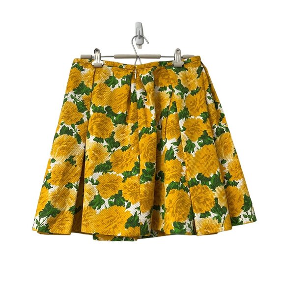 Michael Kors Collection Yellow Daffodil Print Pleated A Line Skirt Womens Sz 10 - Picture 7 of 7